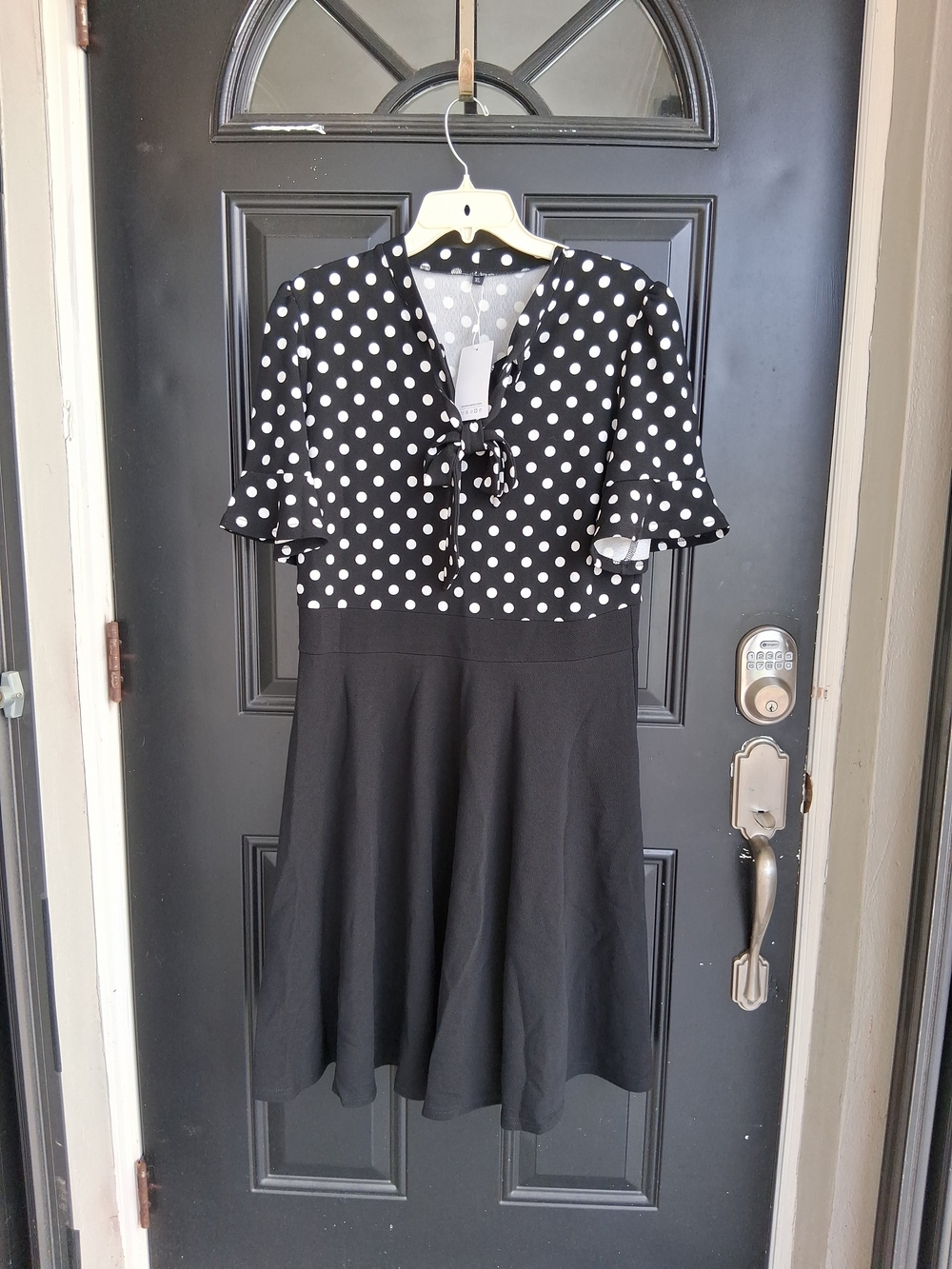 Ranphee Women's polka dot and black midi dress with tie front NWT